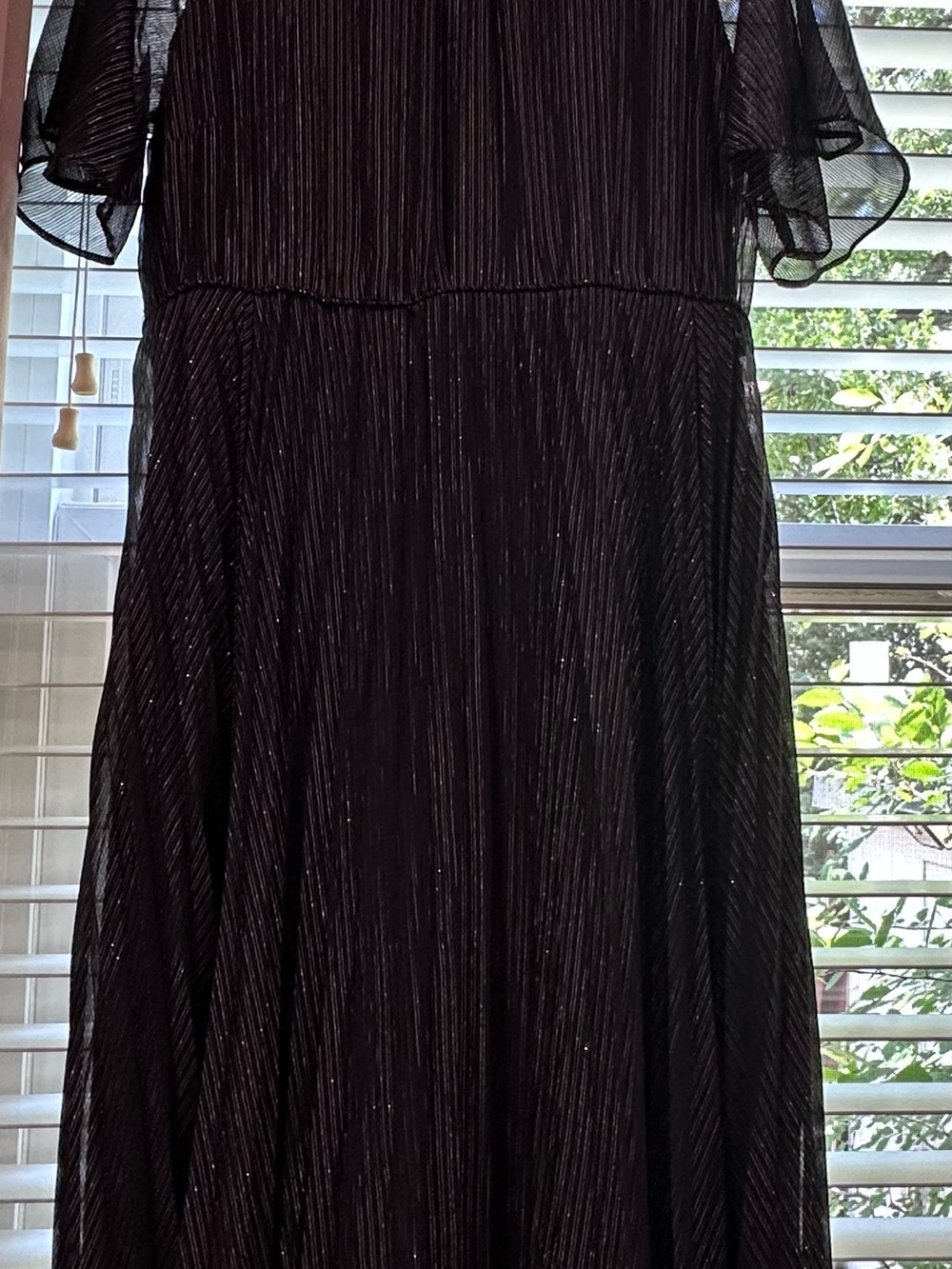 Ann Taylor Black Metallic Midi Dress with Pleated Texture